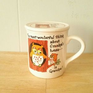 Vintage Grandpa Owl Mug Cup with Lid